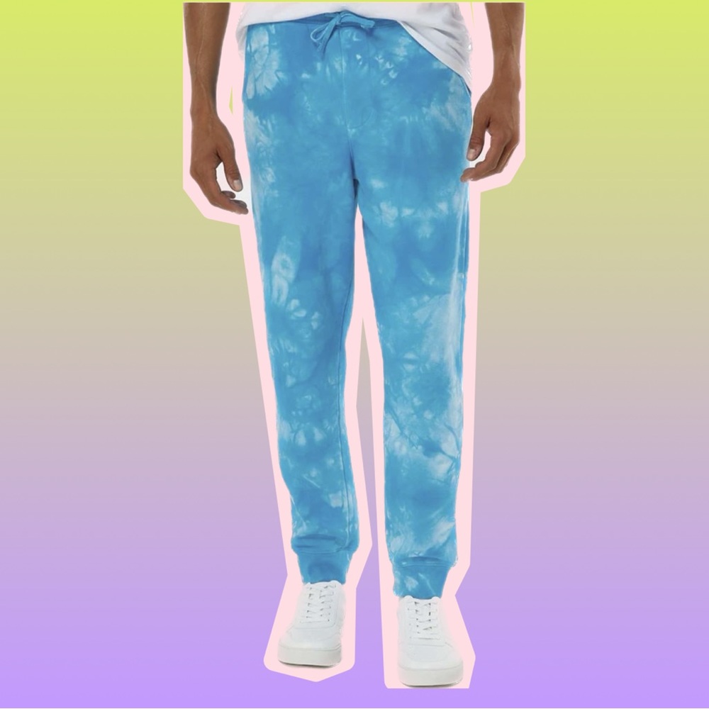 Unisex Large Aqua Blue Tie Dye Cuffed Jogger Sweatpants New Without tags
